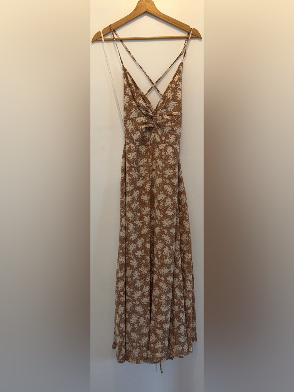 Lulu's Midi Dress Women's Medium Beige Floral Wrap Corset Back - Picture 5 of 8